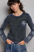 POL round neck long sleeve slim fit top in thermal with color blocked thermal patch, front pocket, double gauze peace patch
