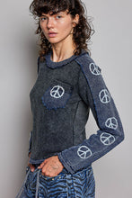 POL round neck long sleeve slim fit top in thermal with color blocked thermal patch, front pocket, double gauze peace patch