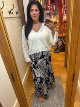 Printed Maxi Skirt Elastic Waist - Navy