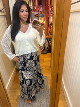 Printed Maxi Skirt Elastic Waist - Navy