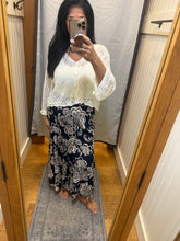 Printed Maxi Skirt Elastic Waist - Navy
