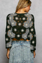 POL round neck long sleeve relaxed fit top in crochet with floral weave knit patterns and beads detail - Black Multi or Mocha Multi