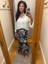 Printed Maxi Skirt Elastic Waist - Navy
