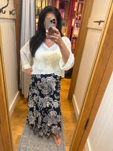 Printed Maxi Skirt Elastic Waist - Navy