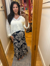Printed Maxi Skirt Elastic Waist - Navy