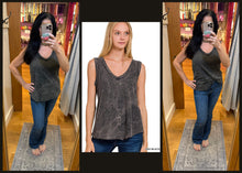 CRINKLE WASHED V-NECK SLEEVELESS TOP - ASSORTED COLORS