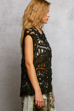 POL round neck sleeveless relaxed fit top in crochet -Black