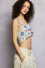 POL round neck sleeveless regular fit cropped top in hand made crochet with scalloped strap and bottom opening point, granny pattern - Blue Multi