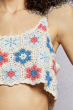 POL round neck sleeveless regular fit cropped top in hand made crochet with scalloped strap and bottom opening point, granny pattern - Blue Multi