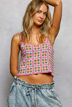POL round neck sleeveless relaxed fit top in crochet with granny square pattern, scalloped edge - Pink Multi