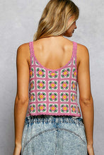 POL round neck sleeveless relaxed fit top in crochet with granny square pattern, scalloped edge - Pink Multi