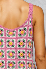 POL round neck sleeveless relaxed fit top in crochet with granny square pattern, scalloped edge - Pink Multi