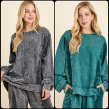 Mineral Washed Velvet Patched Terry Pullover Shirt - Assorted Colors