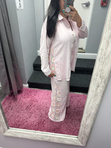 Vintage Havana Square Crochet Insert Button Up - Soft Pink/Peach/White/Soft Silver