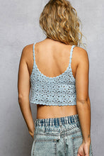 POL round neck sleeveless cropped fit top in crochet with floral pattern and scalloped edge - Sky Multi