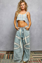 POL round neck sleeveless cropped fit top in crochet with floral pattern and scalloped edge - Sky Multi