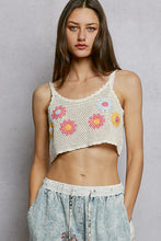 POL U-neck sleeveless cropped fit fit top in crochet with floral embroidery detailing - Ivory Mult