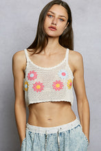 POL U-neck sleeveless cropped fit fit top in crochet with floral embroidery detailing - Ivory Mult