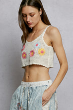 POL U-neck sleeveless cropped fit fit top in crochet with floral embroidery detailing - Ivory Mult