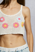 POL U-neck sleeveless cropped fit fit top in crochet with floral embroidery detailing - Ivory Mult