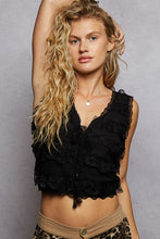 POL sleeveless cropped fit top in lace with drawstring and ruffled detailing - Black