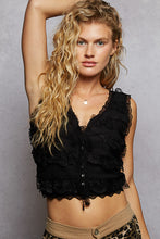 POL sleeveless cropped fit top in lace with drawstring and ruffled detailing - Black
