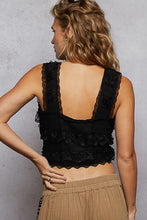 POL sleeveless cropped fit top in lace with drawstring and ruffled detailing - Black