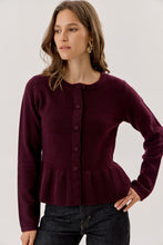 Covered Button Peplum Knit Cardigan
