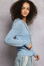 POL hoodie zip up, full sleeve, regular fit top in acrylic sweater with trim tie detail pointed solid pattern - Powder Blue