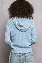 POL hoodie zip up, full sleeve, regular fit top in acrylic sweater with trim tie detail pointed solid pattern - Powder Blue