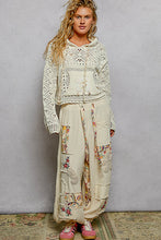 POL long sleeve regular fit hoodie sweater top in chenille with crochet patch, rib hood band, see through weave, solid color - Natural