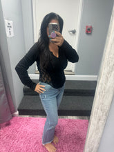 POL Round neck long sleeve outseam solid lace top - Black or White