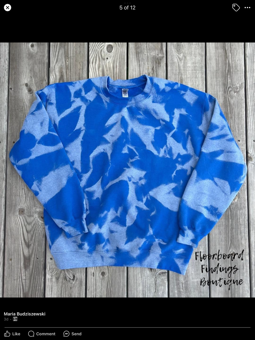 Hand Bleached Blue Fleece Pullover