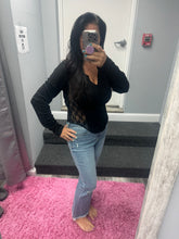 POL Round neck long sleeve outseam solid lace top - Black or White