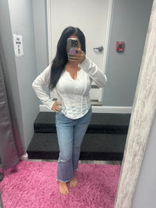 POL Round neck long sleeve outseam solid lace top - Black or White