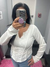 POL Round neck long sleeve outseam solid lace top - Black or White