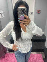 POL Round neck long sleeve outseam solid lace top - Black or White