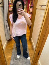 POL Stylish Ruffle V-neck boxy fit sweater top -Baby Pink