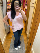 POL Stylish Ruffle V-neck boxy fit sweater top -Baby Pink