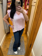 POL Stylish Ruffle V-neck boxy fit sweater top -Baby Pink