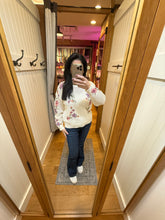 Floral Print Open Knit Top- Cream