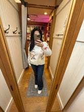 Floral Print Open Knit Top- Cream