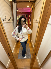 Floral Print Open Knit Top- Cream