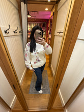 Floral Print Open Knit Top- Cream