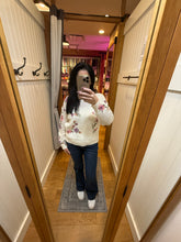 Floral Print Open Knit Top- Cream
