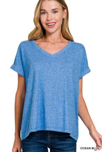 Soft Melange Hacci V-neck Tee - Ocean Blue