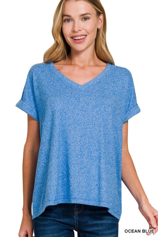 Soft Melange Hacci V-neck Tee - Ocean Blue