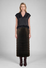 Metallic Special Pleated Midi Skirt - Brown