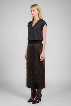 Metallic Special Pleated Midi Skirt - Brown