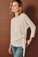 Shimmer Lurex Side Tie 3/4 Sleeve Dolman Top - Cream